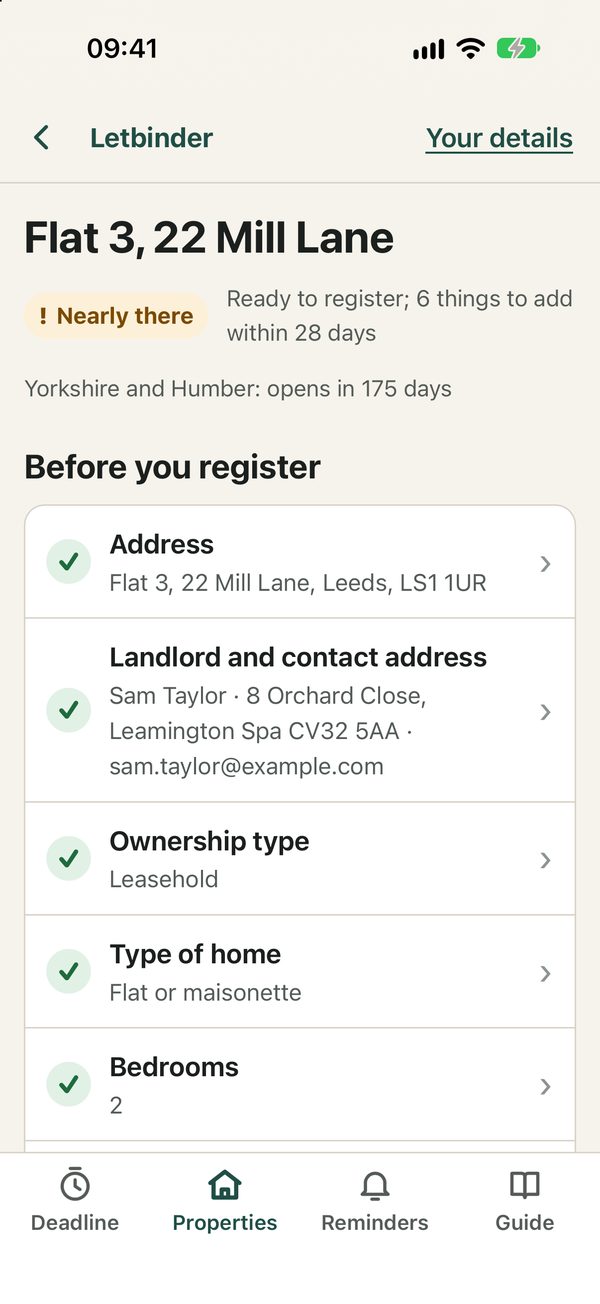 A property's checklist with ticks for finished items